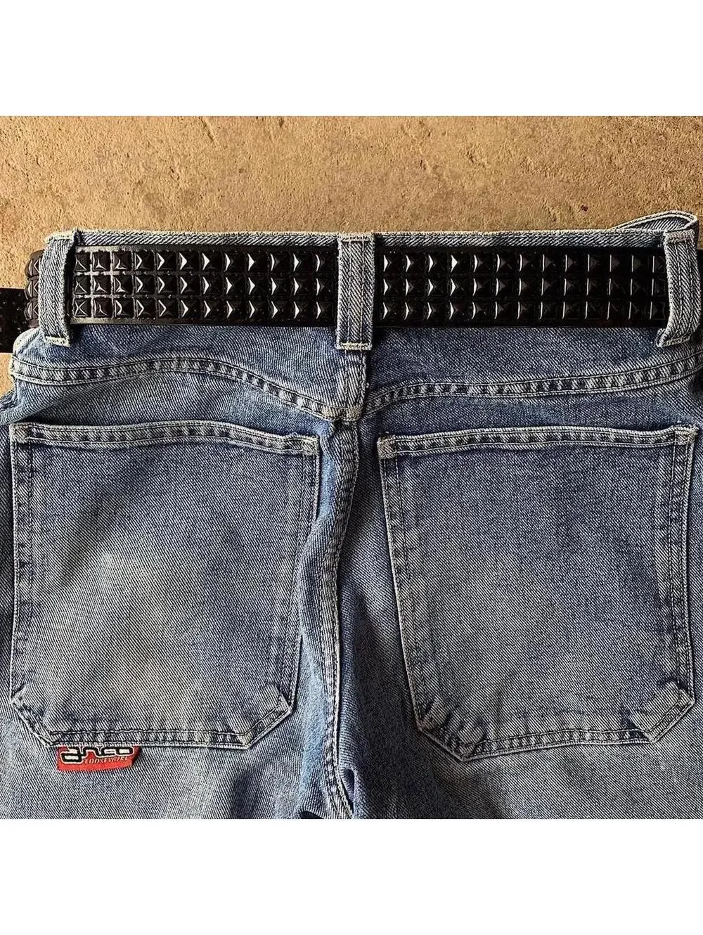 Vintage y2k Cyber 2000s Punk Style Diamond Studded black essential belt. Goth em